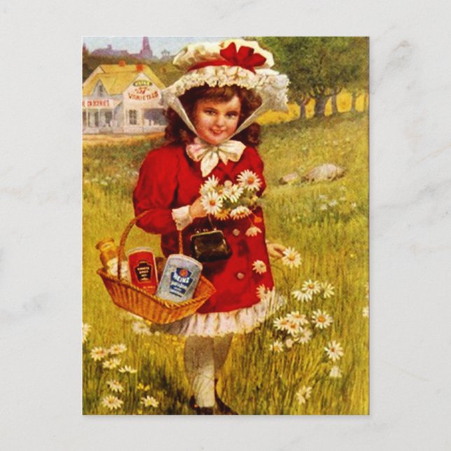Postcard Vintage Retro Advertisement grocery Girl (Front)