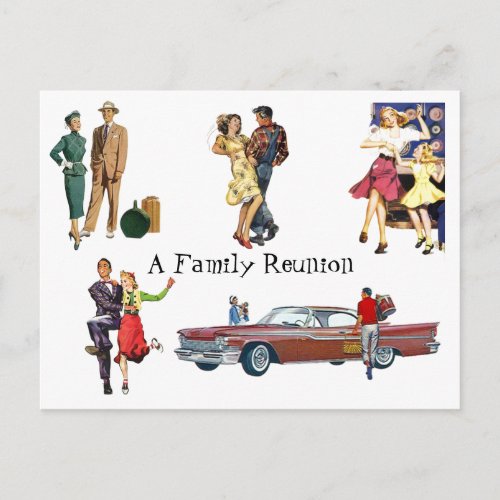 Postcard Vintage Retro Festive Fun Family Reunion