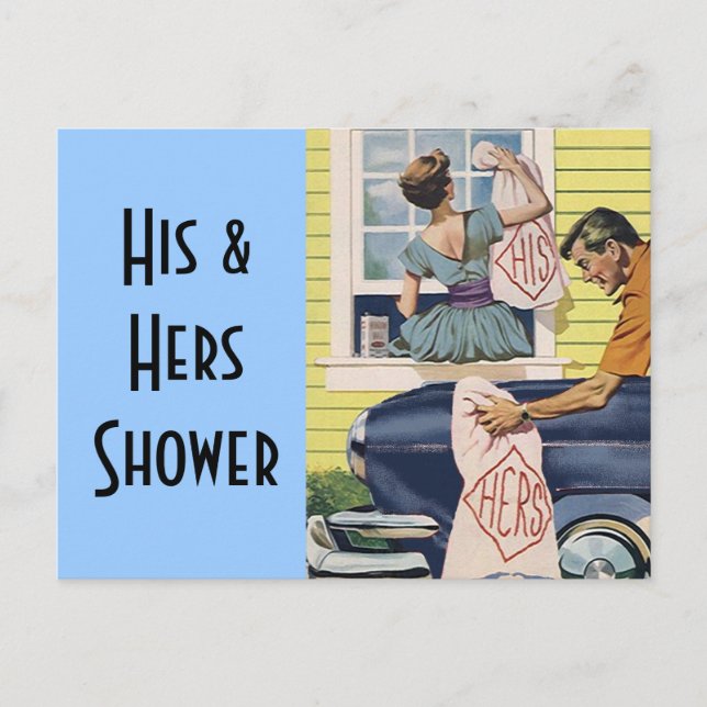 Postcard Vintage Retro His Hers Shower Invitations (Front)