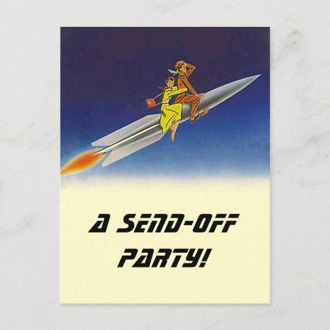 Postcard  Vintage Rocket Send-Off Party Invitation (Front)