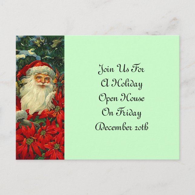 Postcard Vintage Santa & Poinsettias Holiday Party (Front)