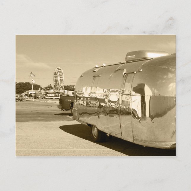 Postcard Vintage sepia aluminum AS Safari Trailer (Front)