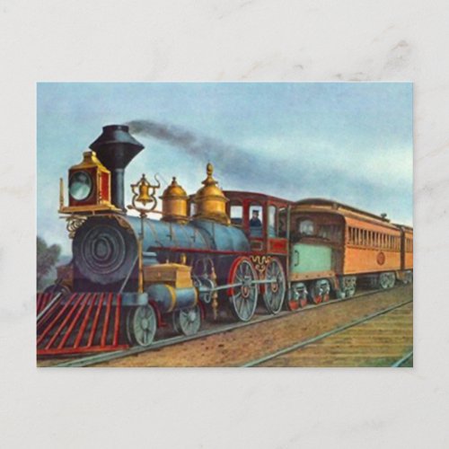 Postcard Vintage Train Railroad Tracks Locomotive