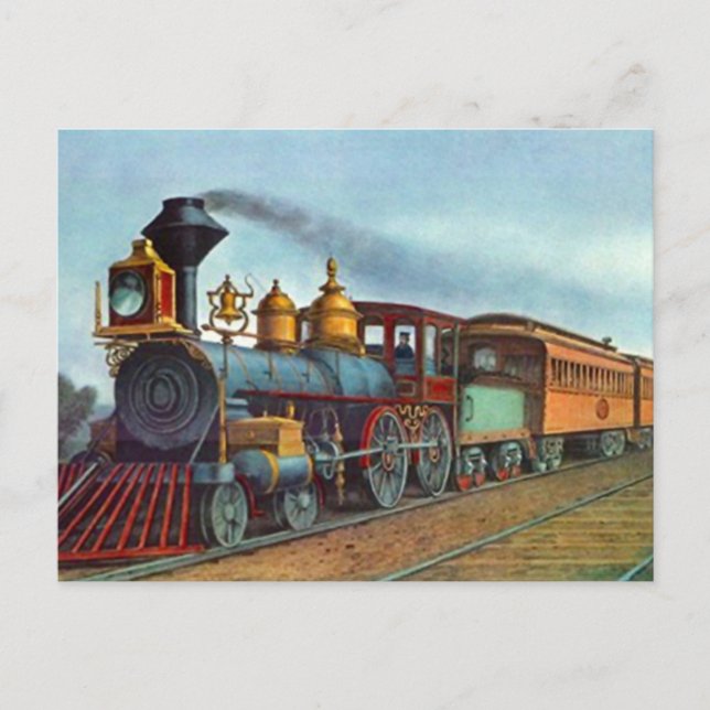 Postcard Vintage Train Railroad Tracks Locomotive (Front)