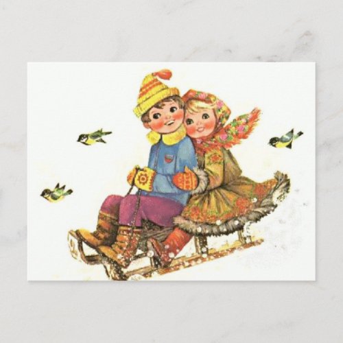 Postcard Vintage Winter Sleigh Ride
