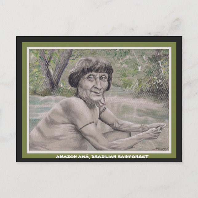 Postcard w orig. art, elder from Amazon Rainforest (Front)