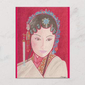 Postcard w/ original art of Chinese dancer