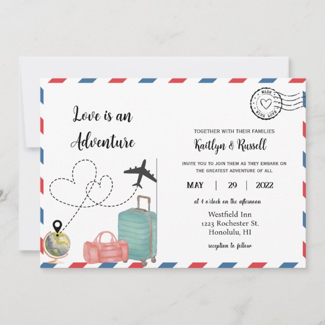 Postcard Wedding Invitation- Destination Wedding (Front)