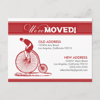 POSTCARD: We've Moved! Antique Bicycle (red) Announcement Postcard