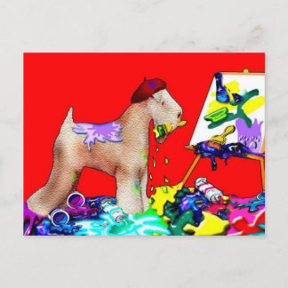 Postcard: Wheaten Terrier Artist  (Red Bkgd) Postcard