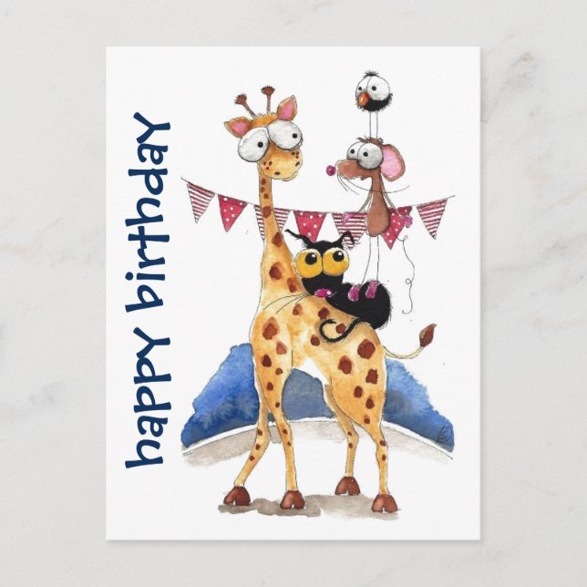 Postcard - Whimsical Animals Happy Birthday (Front)