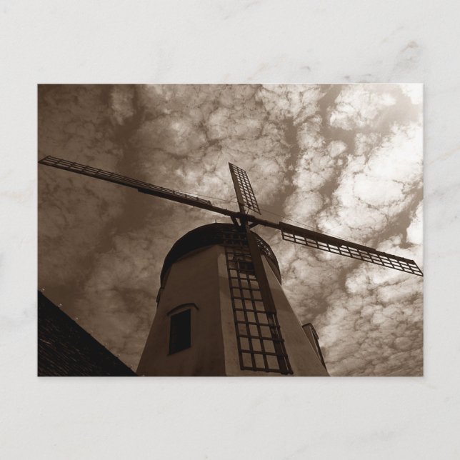Postcard ~ Windmill Sails Against Clouds ~ Sepia (Front)