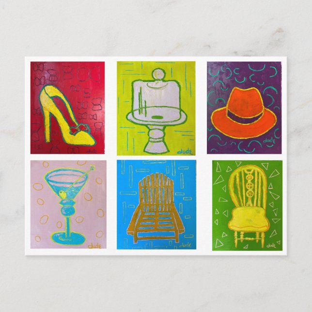 Postcard with 6 original oil paintings (Front)