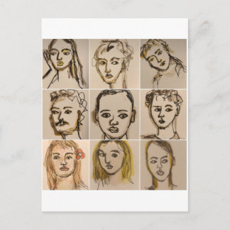 Postcard with 9 small faces- Number 2