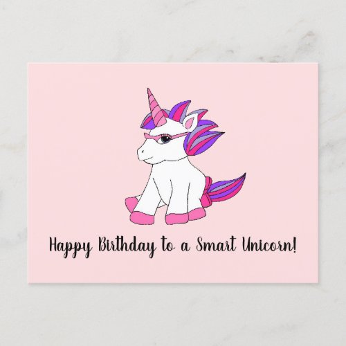 Postcard with a cute unicorn with glasses