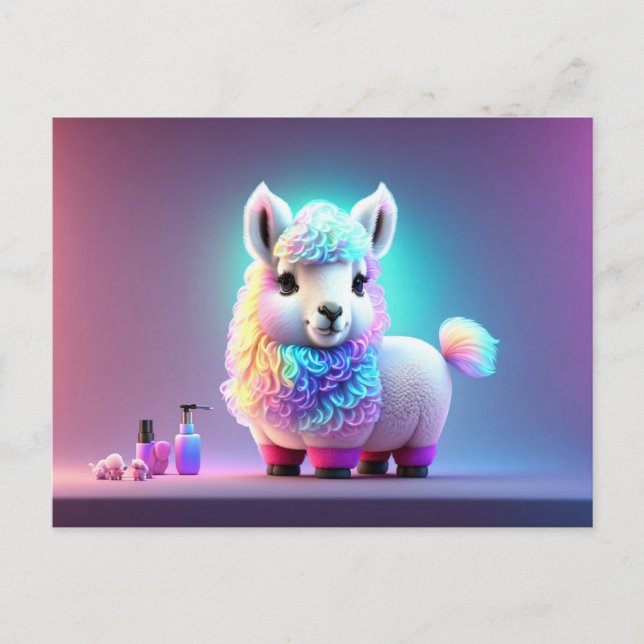 Postcard with Baby, cute, cartoon lama  (Front)