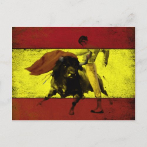 Postcard with Bullfight on Dirty Spanish Flag