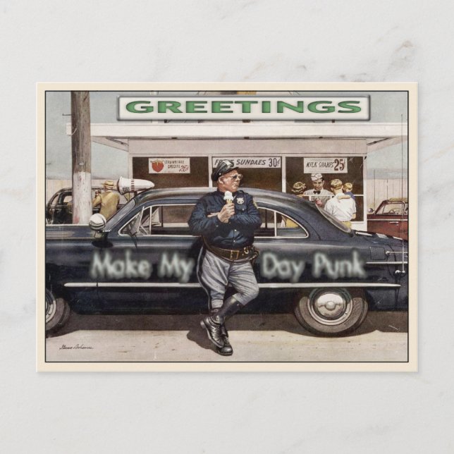 Postcard with Cool Vintage Cop Illustration (Front)