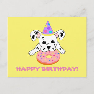 Postcard with cute Dalmatian puppy with donut