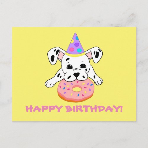 Postcard with cute Dalmatian puppy with donut