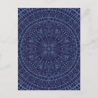 Postcard with deep blue mandala design