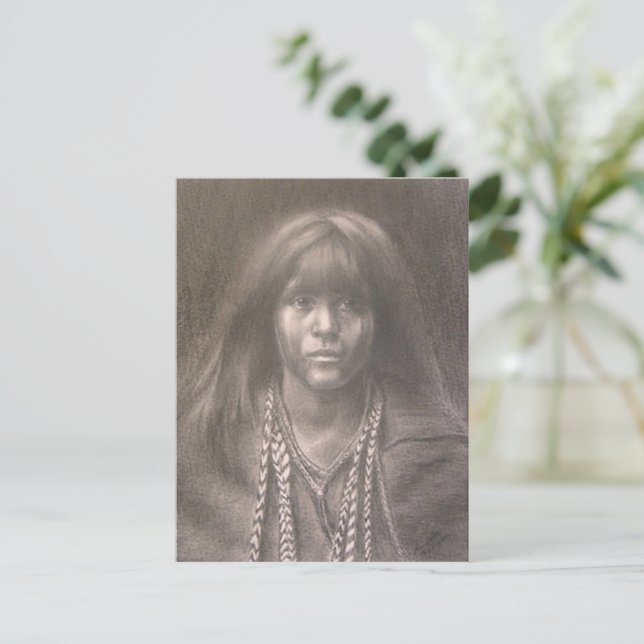 Postcard with Drawing of Native American Child  (Standing Front)