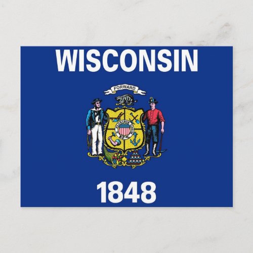 Postcard with Flag of Wisconsin State _ USA