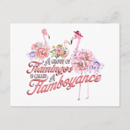 Postcard with flamboyant flamingos