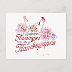 Postcard with flamboyant flamingos 