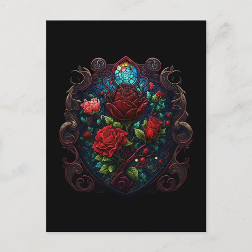 Postcard with Gothic Inspired Heart and Flowers