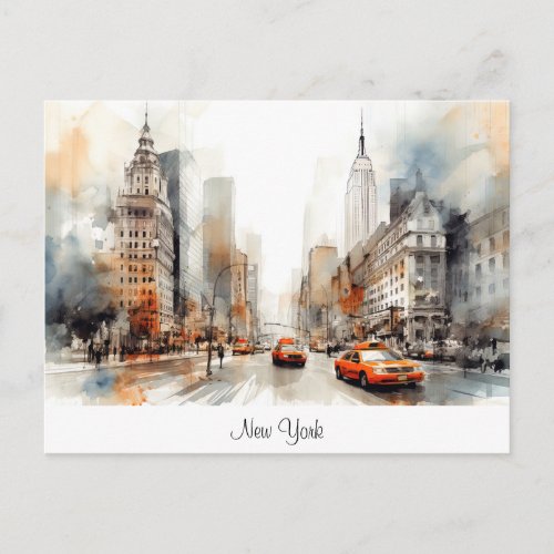 Postcard with New York City painted landscape