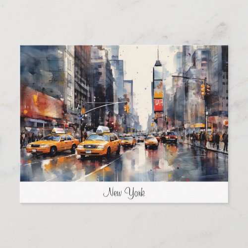 Postcard with New York City painted landscape