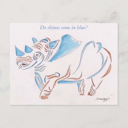 Postcard with original art of stylized rhino