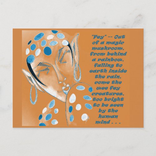 Postcard with original art __ Orange Elf w Text