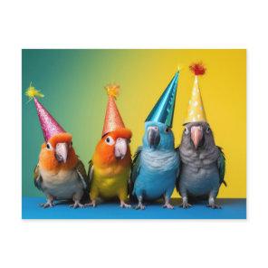 Postcard with Parrots with Party Hats on