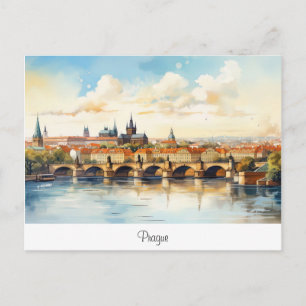 Postcard with Prague, painted landscape.