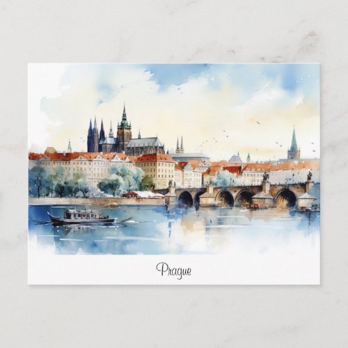 Postcard with Prague painted landscape
