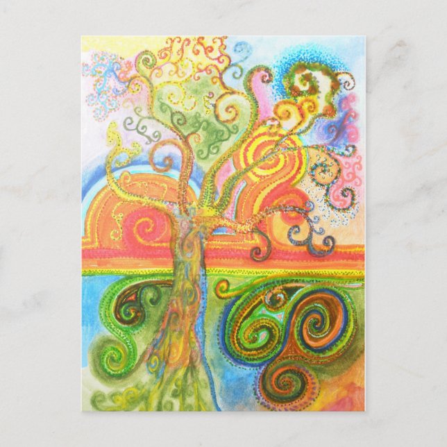 Postcard with Psychedelic Colourful Tree Design (Front)