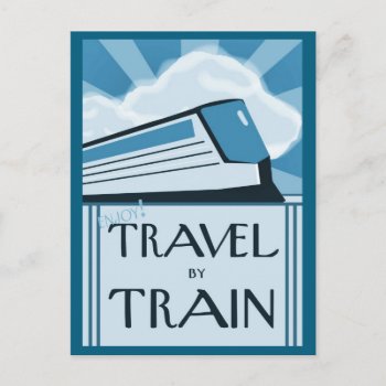 Postcard With Retro Train Travel Poster Image by sfcount at Zazzle