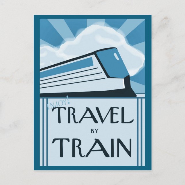 Postcard with Retro Train Travel Poster Image (Front)