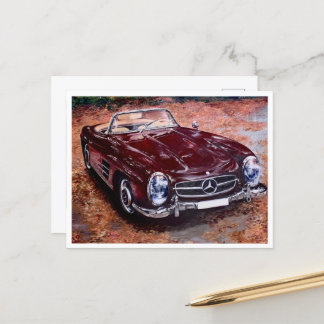 Postcard with Retro Vintage Black Car Painting