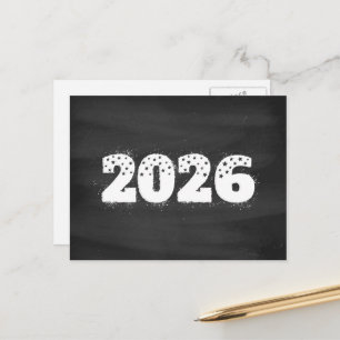 Postcard with text of 2026 on chalkboard. New year