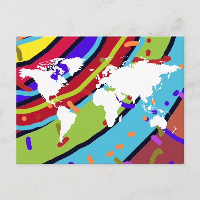 postcard with the world map in colors (Front)