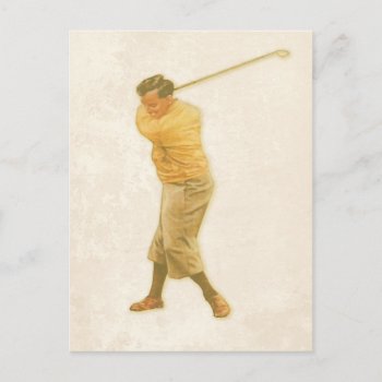 Postcard With Vintage Golf Player by cardland at Zazzle