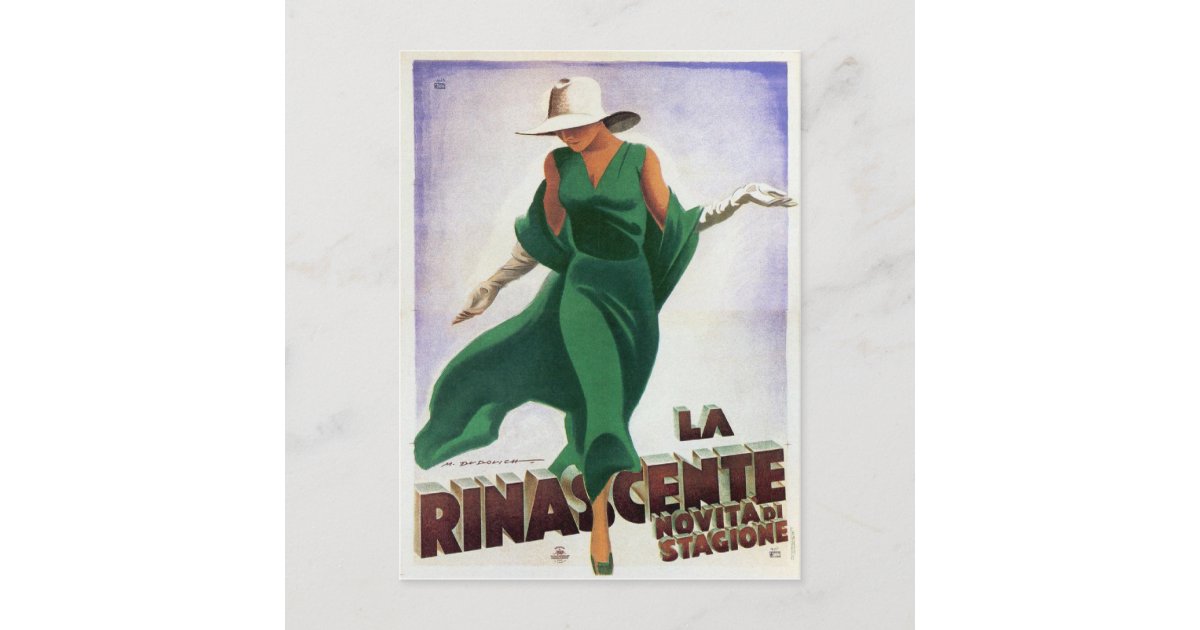 Postcard with Vintage Italian Fashion Print Zazzle