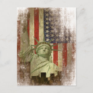 Postcard with Vintage New York Skyline Flag