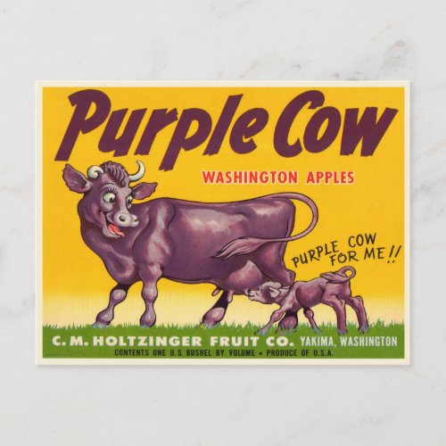 Postcard with Vintage Purple Cow Apples Print