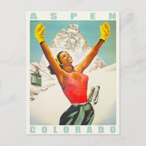 Postcard with Vintage Ski Print from Aspen