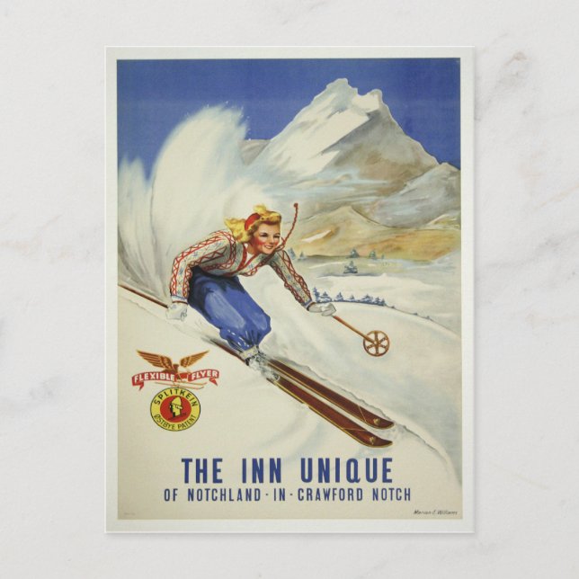 Postcard with Vintage Skiing Print (Front)