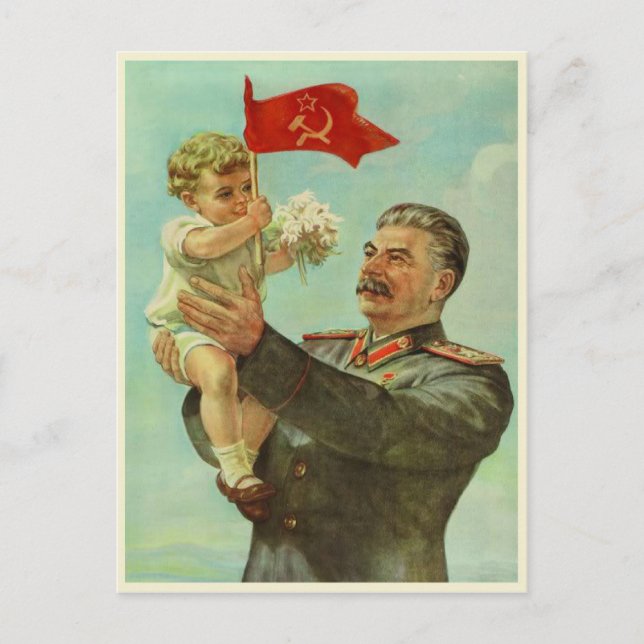 Postcard with Vintage Stalin Propaganda Print (Front)